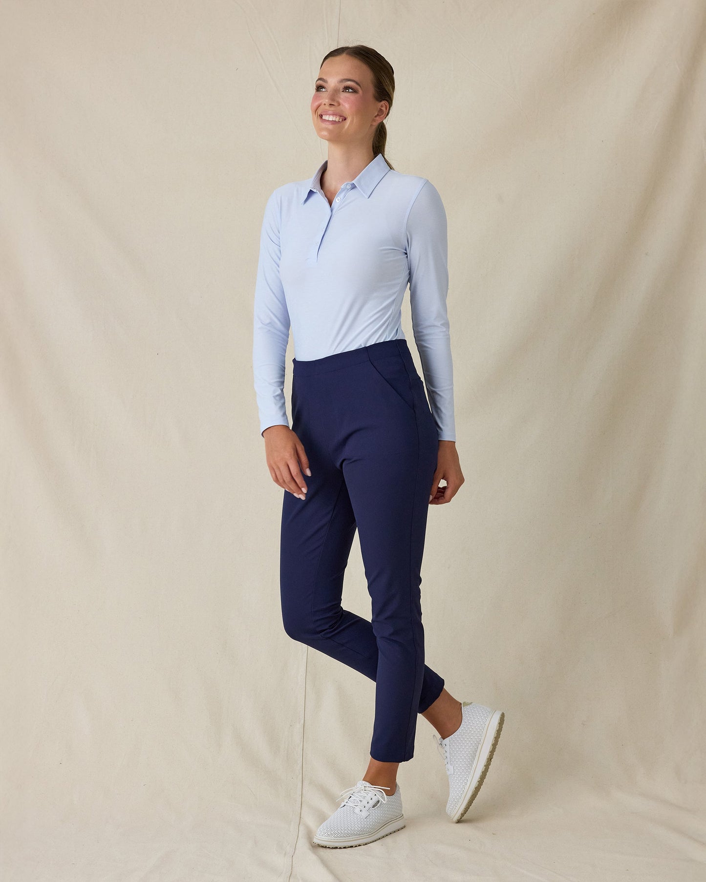 Straight Down Midday Long Sleeve Polo - Powder