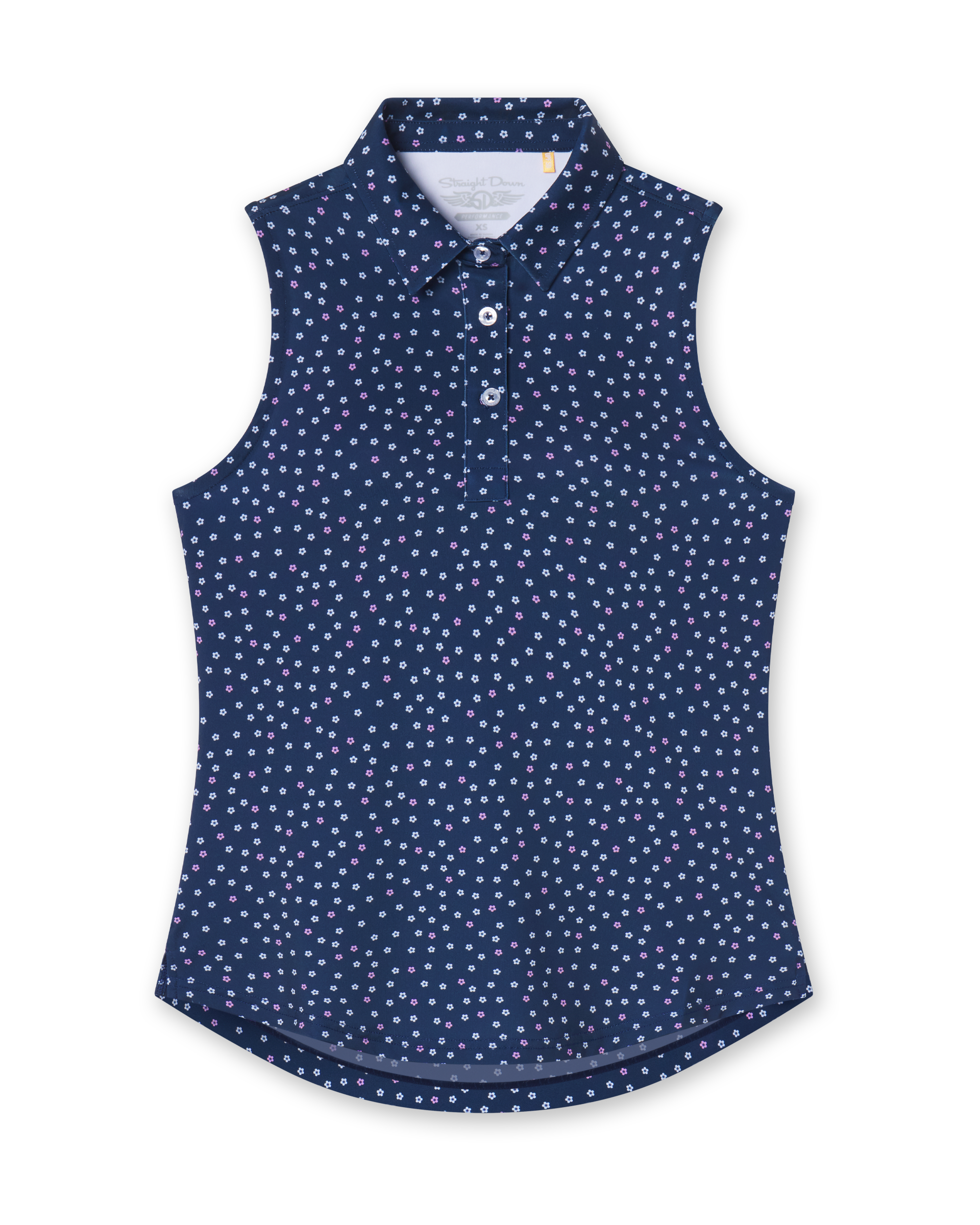 Straight Down Cherry Bloom Sleeveless Polo - New Indigo