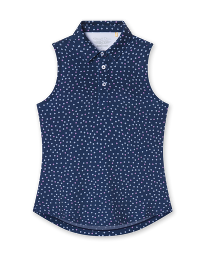 Straight Down Cherry Bloom Sleeveless Polo - New Indigo