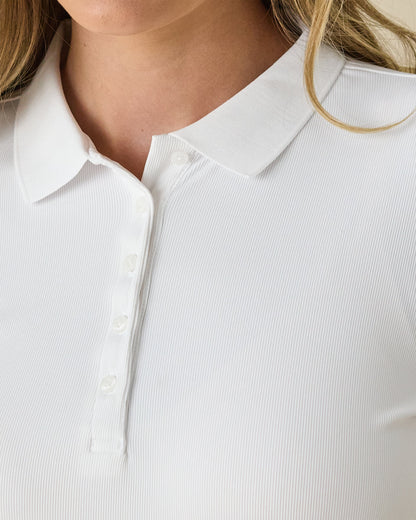 Straight Down Sindy Rib Knit Polo - White