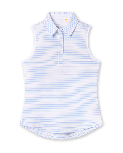 Straight Down Juno Stripe Sleeveless Polo - Glacier