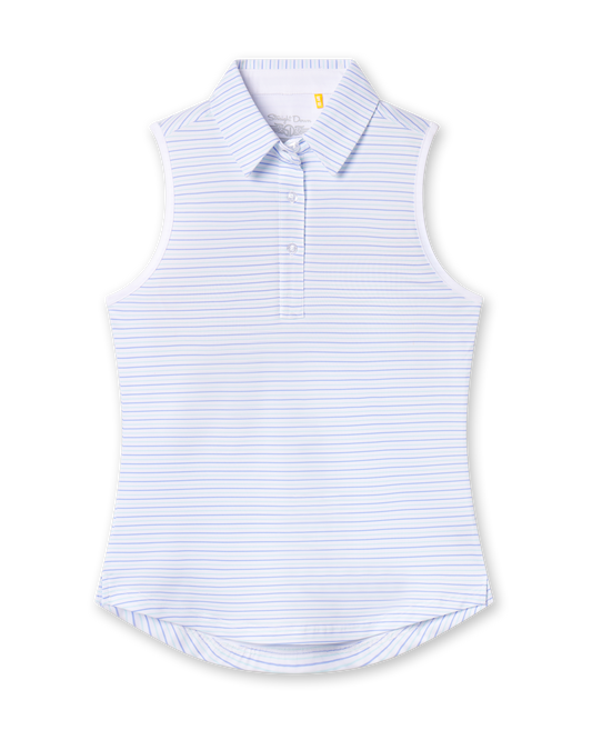 Straight Down Juno Stripe Sleeveless Polo - Glacier