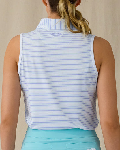 Straight Down Juno Stripe Sleeveless Polo - Glacier