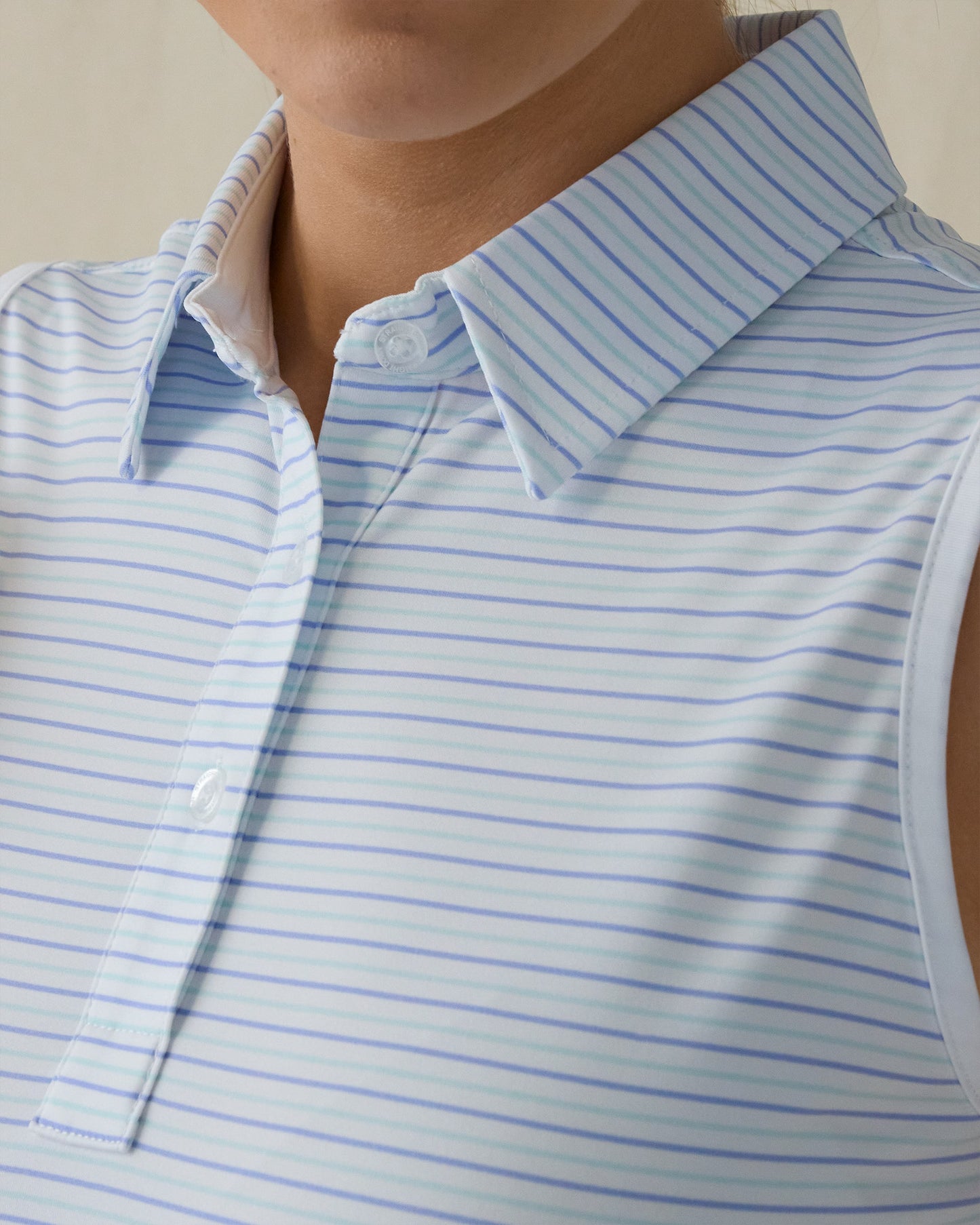 Straight Down Juno Stripe Sleeveless Polo - Glacier