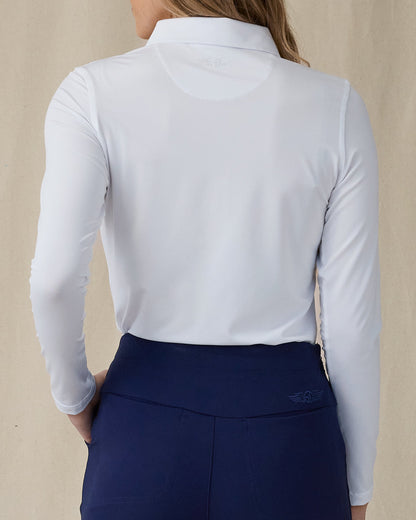 Straight Down Midday Long Sleeve Polo - White