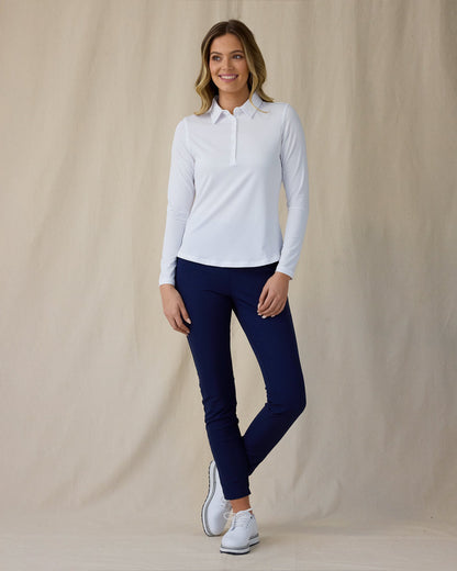 Straight Down Midday Long Sleeve Polo - White