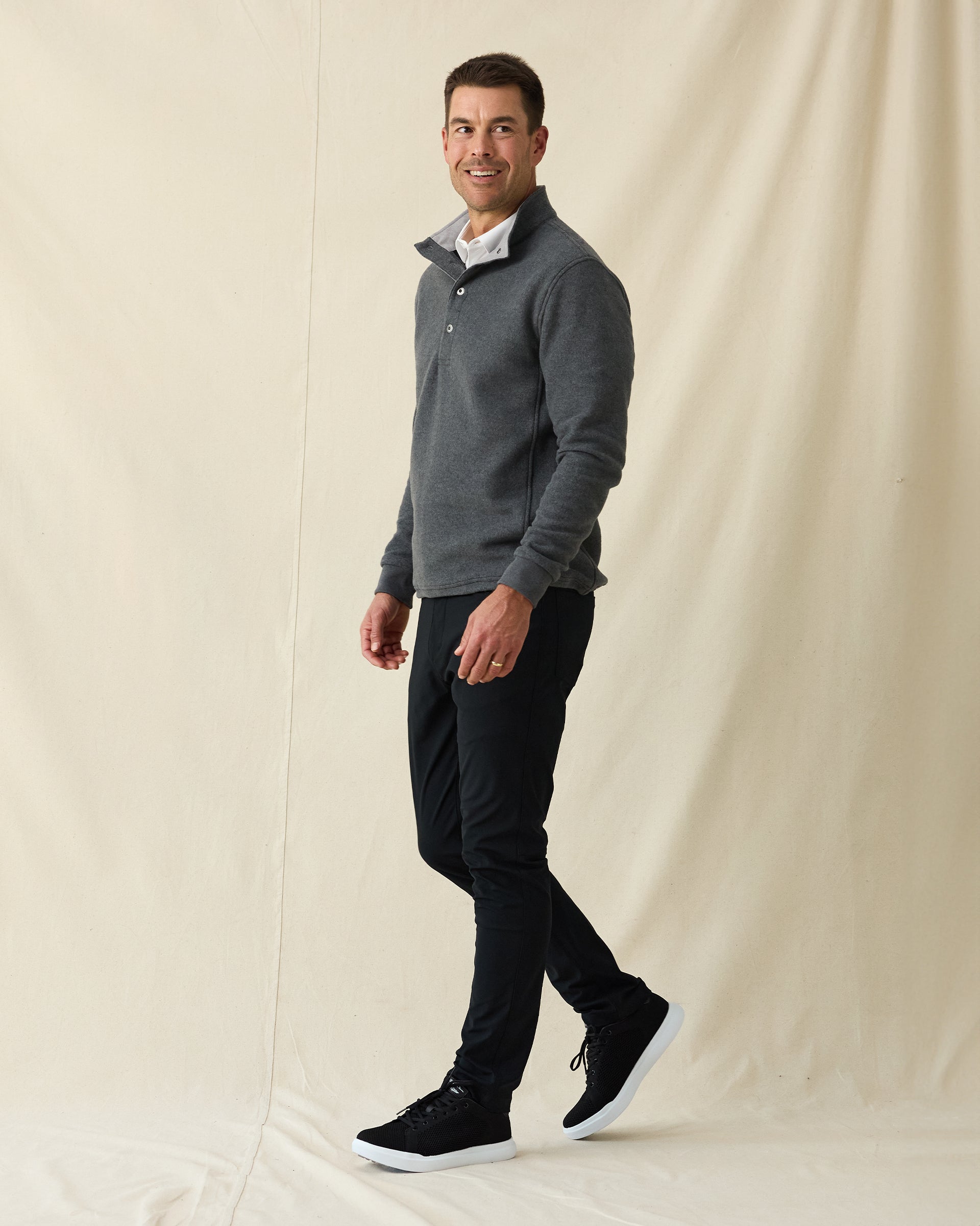 Straight Down Leucadia Quarter Snap Pullover - Charcoal