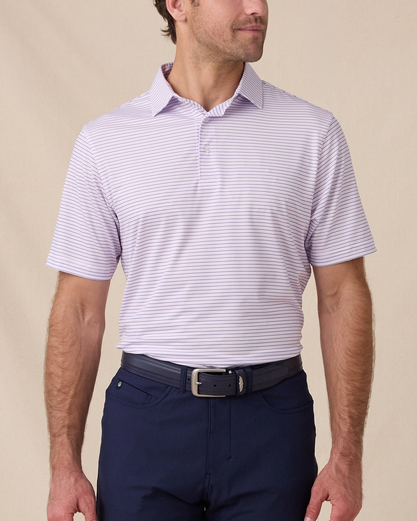 Straight Down Channel Stripe Polo - Lilac / Tidal