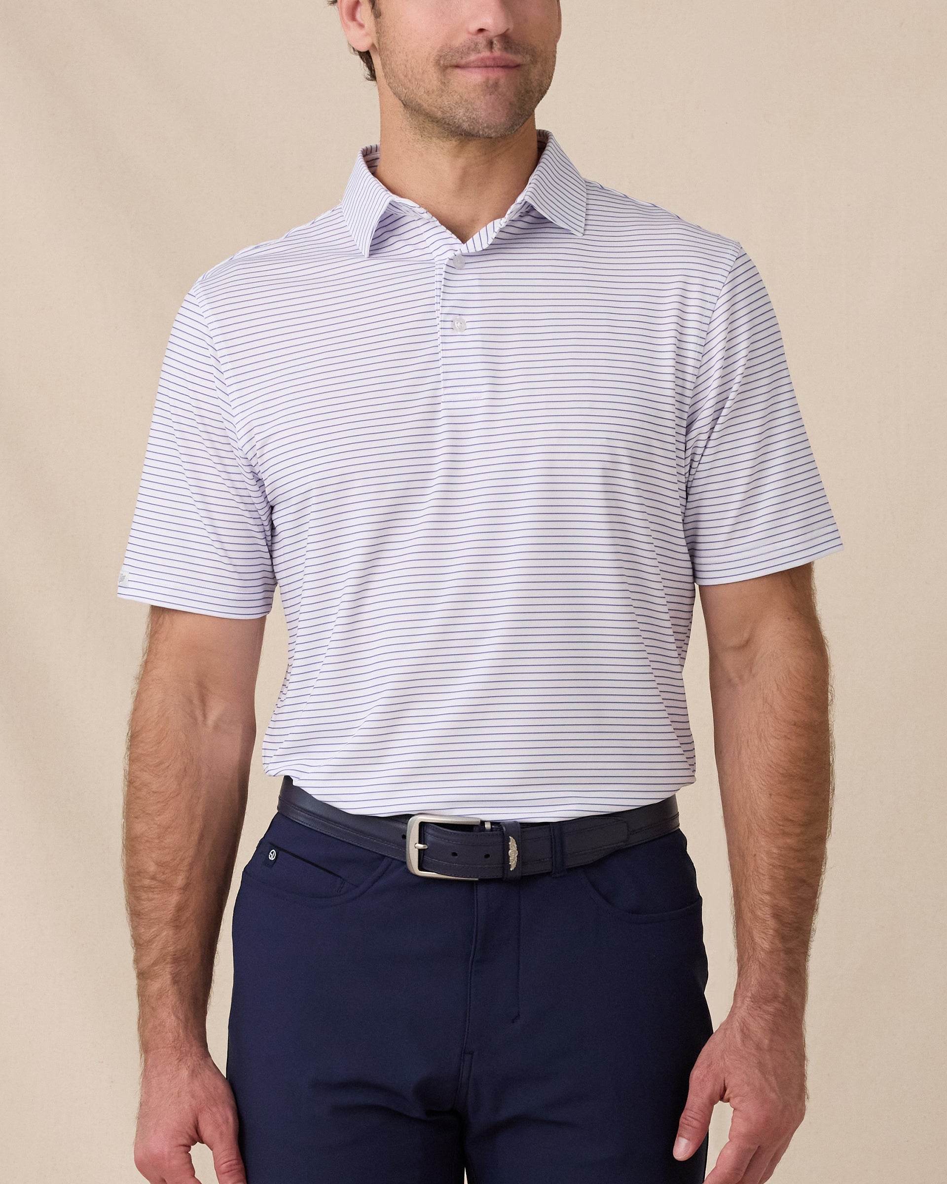 Straight Down Channel Stripe Polo - White