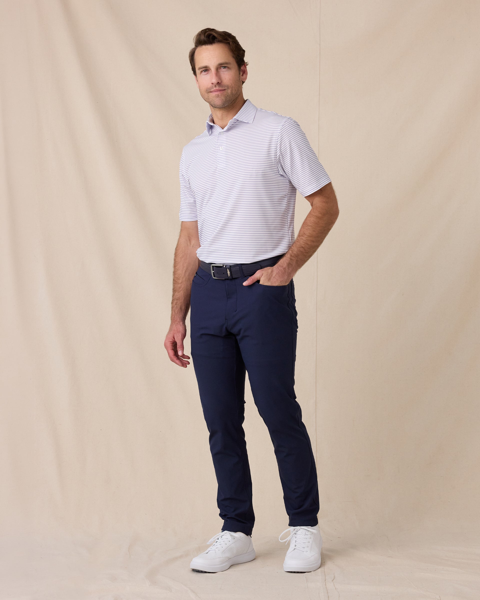 Straight Down Channel Stripe Polo - White