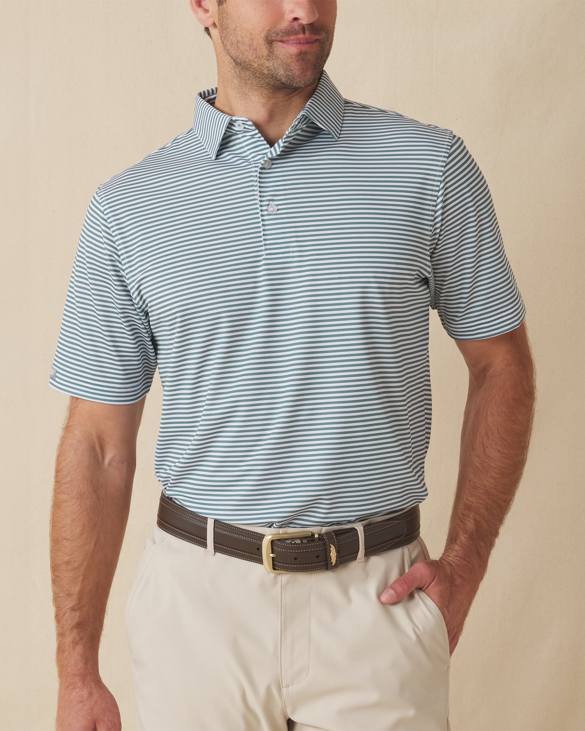Straight Down Del Mar Stripe Polo - Sage
