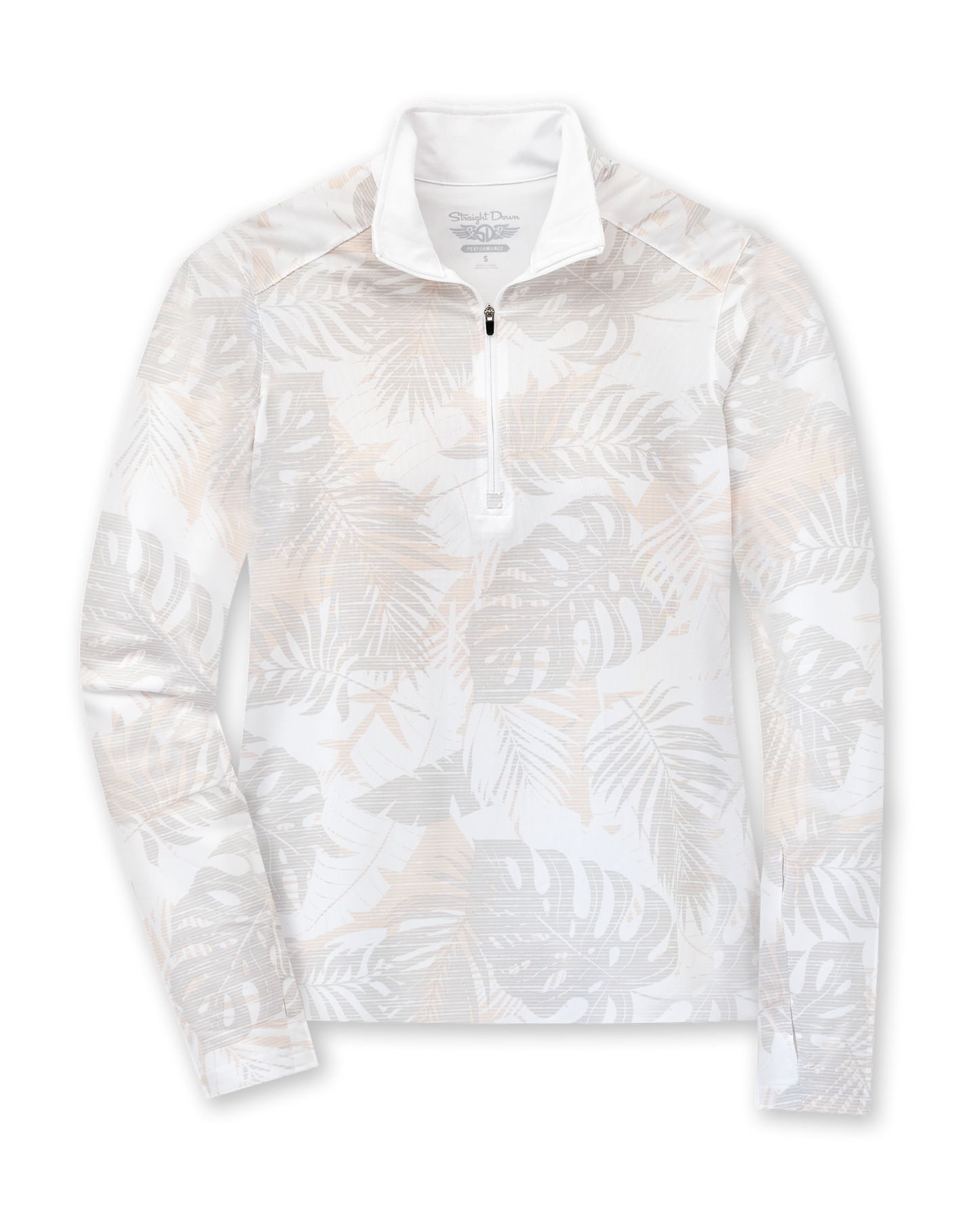 Straight Down Flora Quarter Zip - White