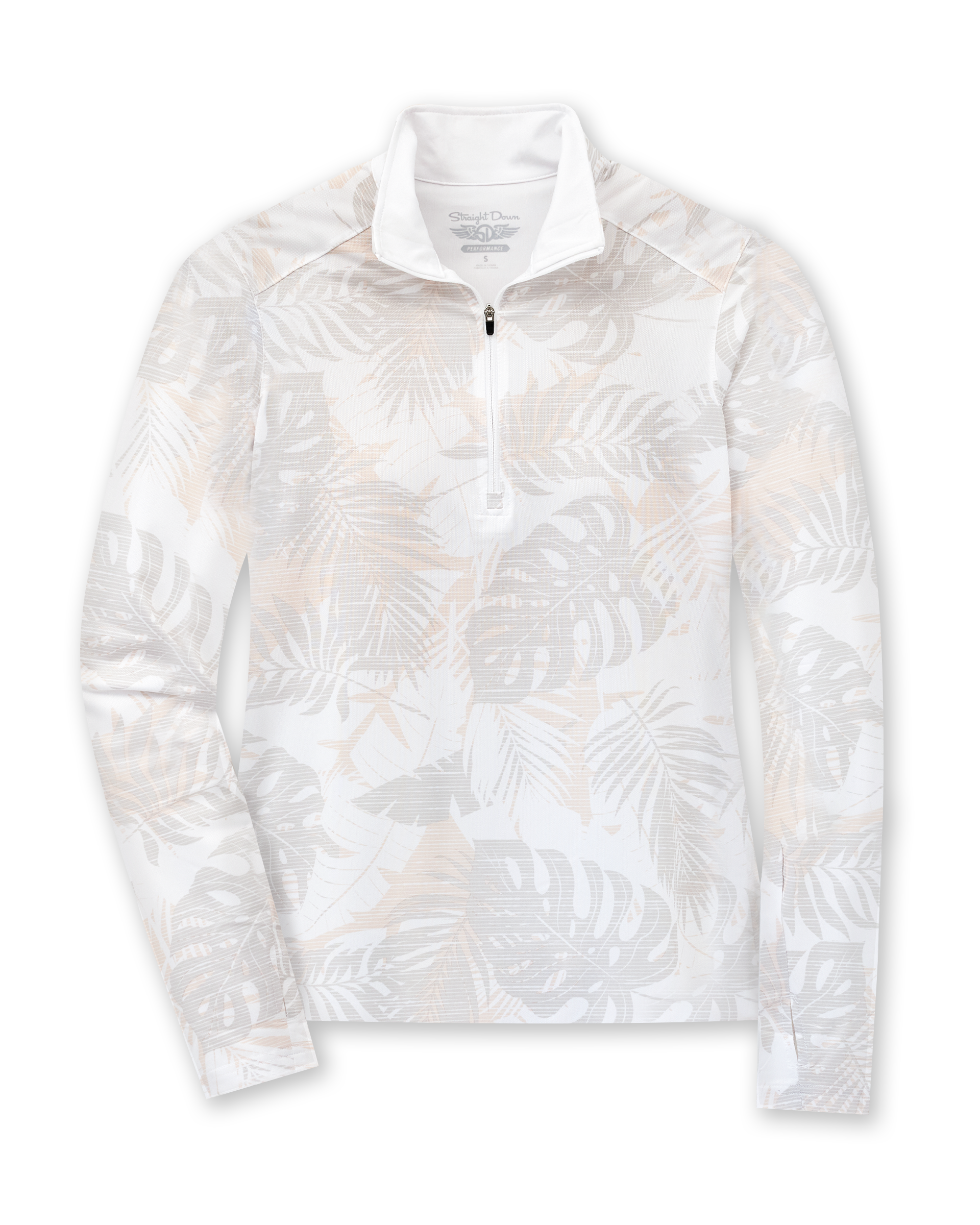 Straight Down Flora Quarter Zip - White