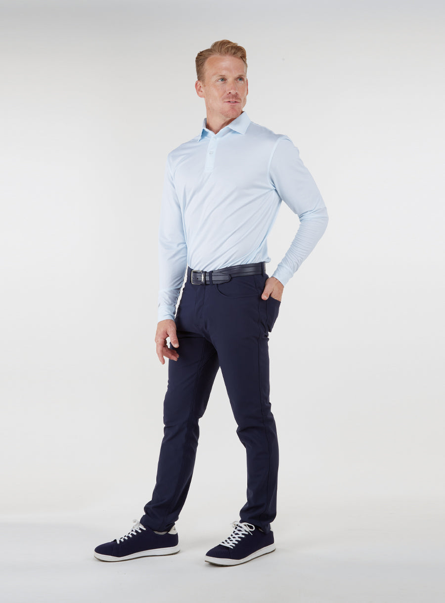 Straight Down Stearns Long Sleeve Polo - Sky / White