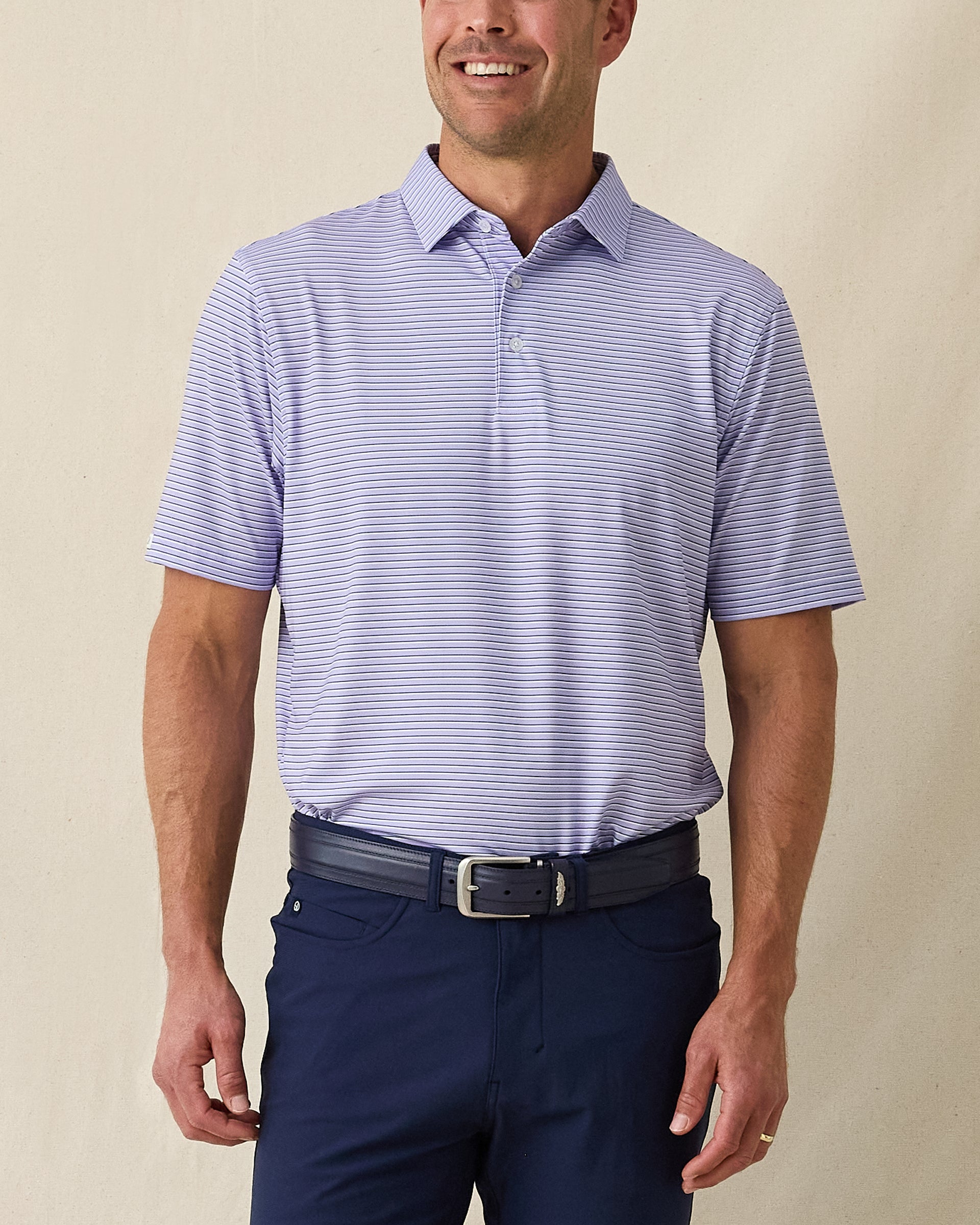 Straight Down Channel Stripe Polo - Violet