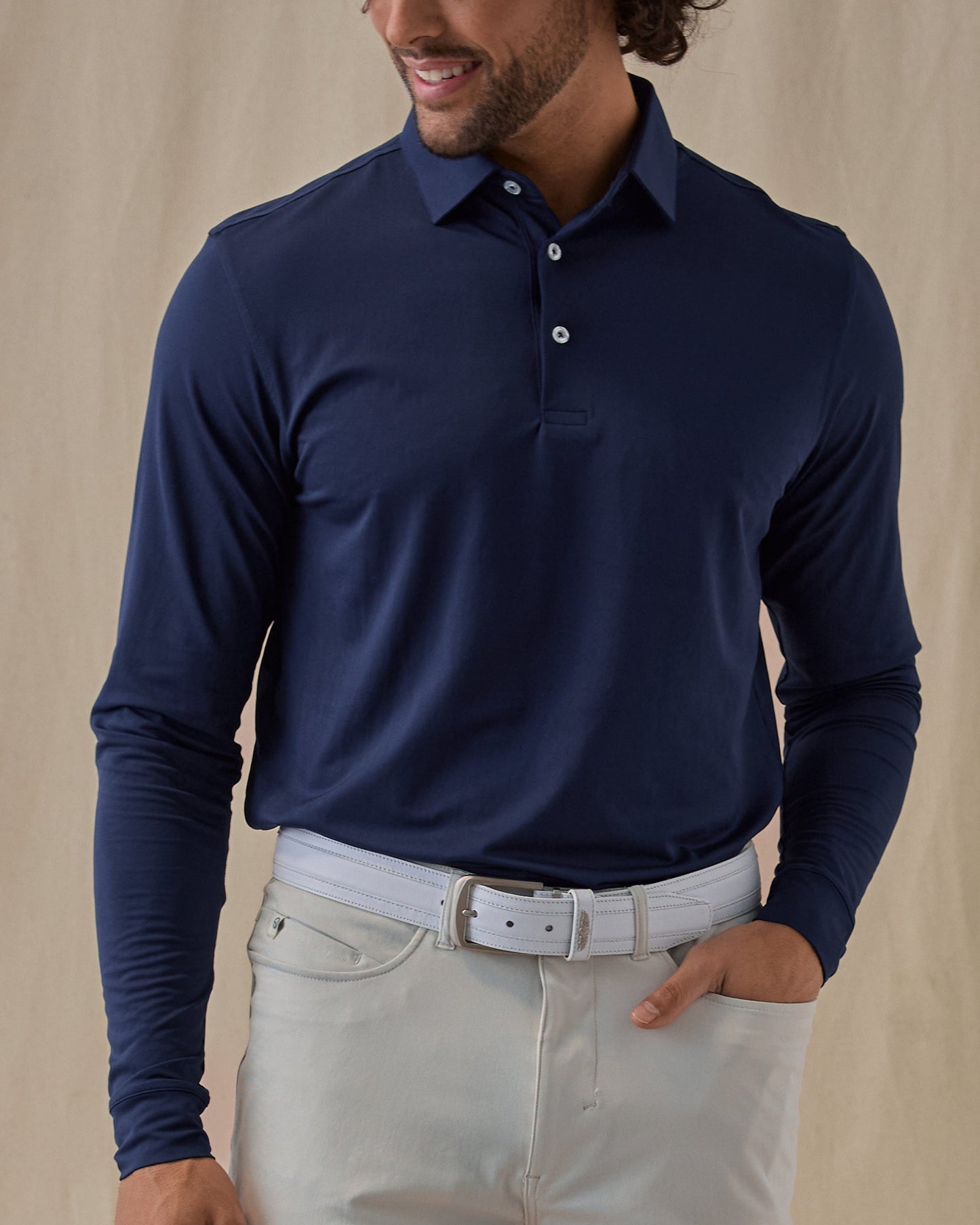 Straight Down Stearns Long Sleeve Polo - New Indigo
