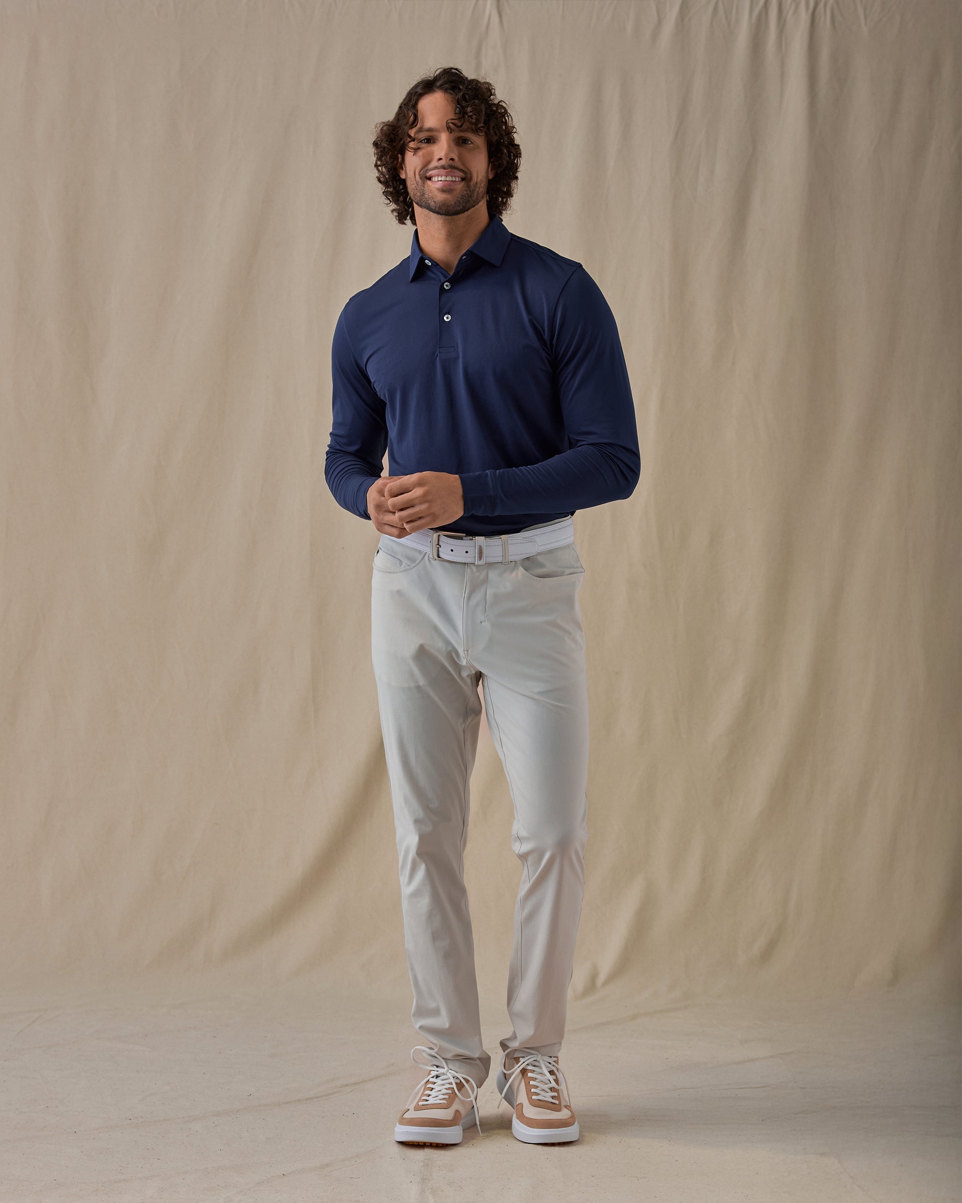 Straight Down Stearns Long Sleeve Polo - New Indigo