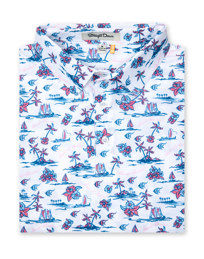 Straight Down Island Paradise Polo - Cool Blue