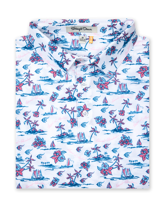 Straight Down Island Paradise Polo - Cool Blue