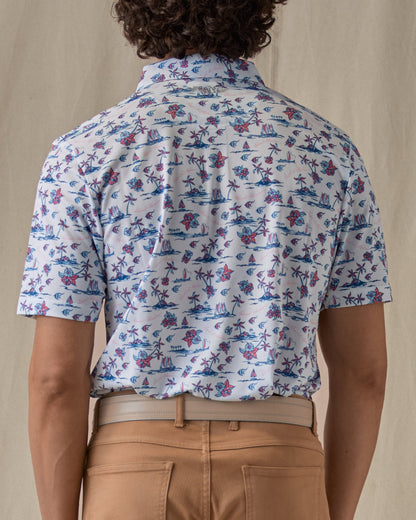 Straight Down Island Paradise Polo - Cool Blue