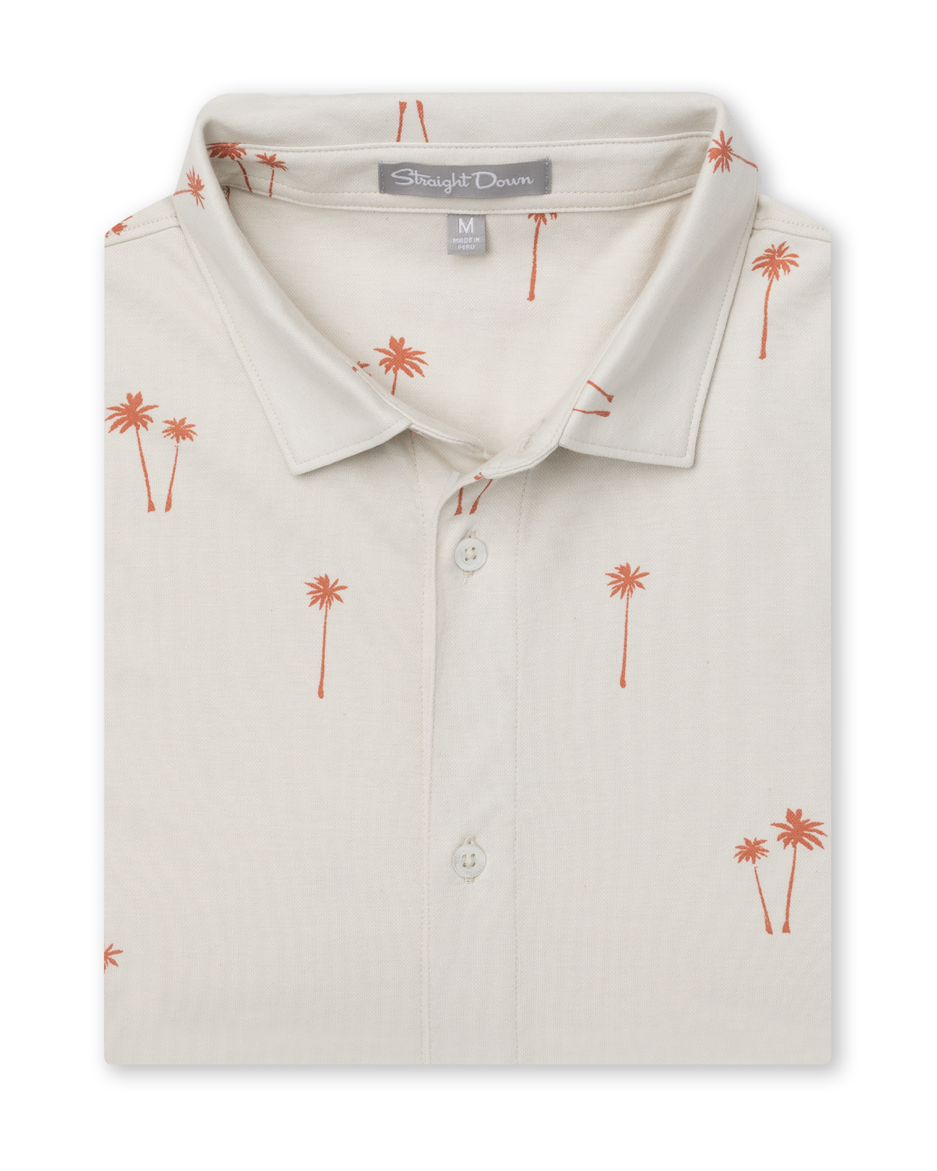 Straight Down Lonely Palms Full Button Polo - Stone