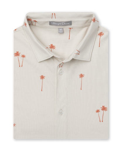 Straight Down Lonely Palms Full Button Polo - Stone