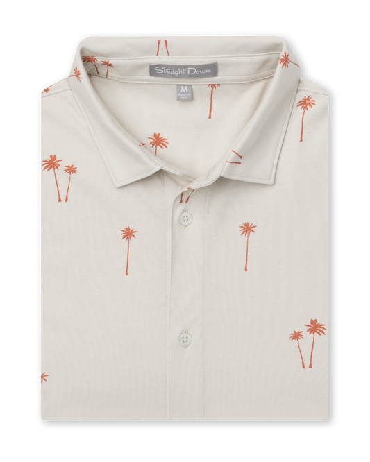 Straight Down Lonely Palms Full Button Polo - Stone