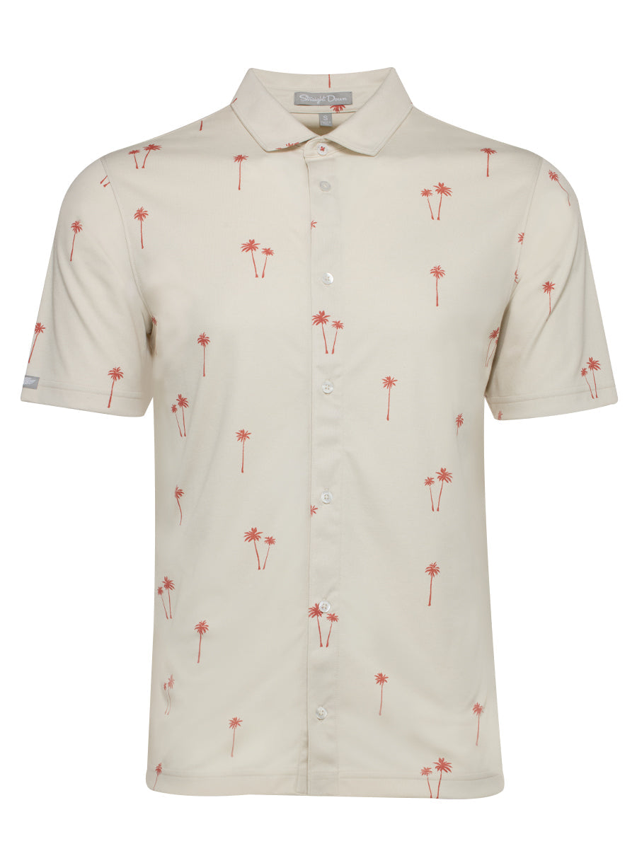 Straight Down Lonely Palms Full Button Polo - Stone