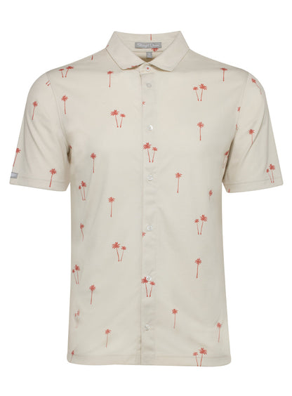 Straight Down Lonely Palms Full Button Polo - Stone